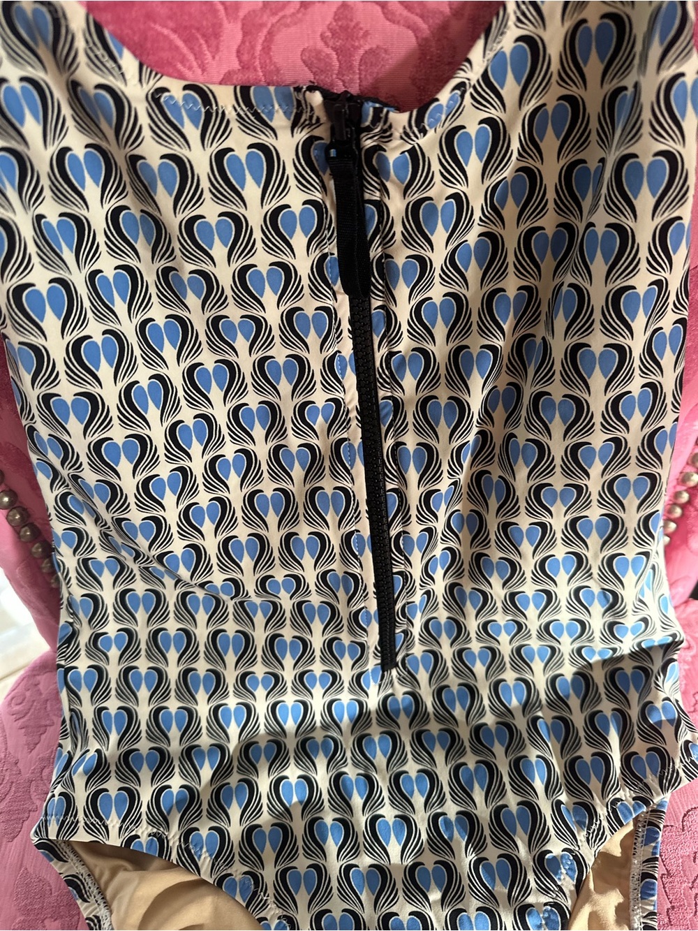 J Crew Blue & Cream Patterned One-Piece Swimsuit size 2 - Picture 2 of 7